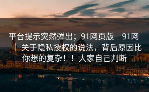 平台提示突然弹出；91网页版｜91网 ｜ 关于隐私授权的说法，背后原因比你想的复杂！！大家自己判断